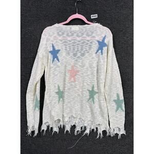 ADORA Distressed Star Sweater TopWomens Size L Cream Long Sleeves Oversized